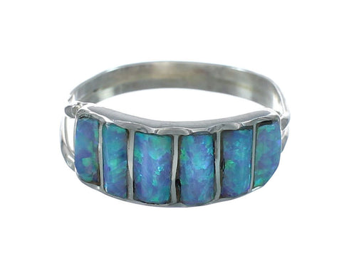 Blue Opal Authentic Sterling Silver Zuni Ring Size 7-3/4 JX130004